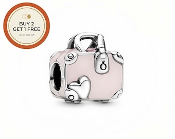 Ciondolo per borsa da viaggio rosa, ciondolo in argento sterling 925, perlina in argento fatta a mano, adatto a bracciali e collane europei, regalo ideale.