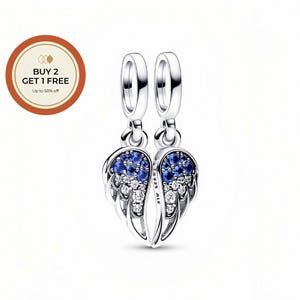 Splitable Angel Wings Dangle Charm,925 Sterling Silver Charm,Handmade Silver Bead,Fits European Bracelets and Necklaces, Best Gift