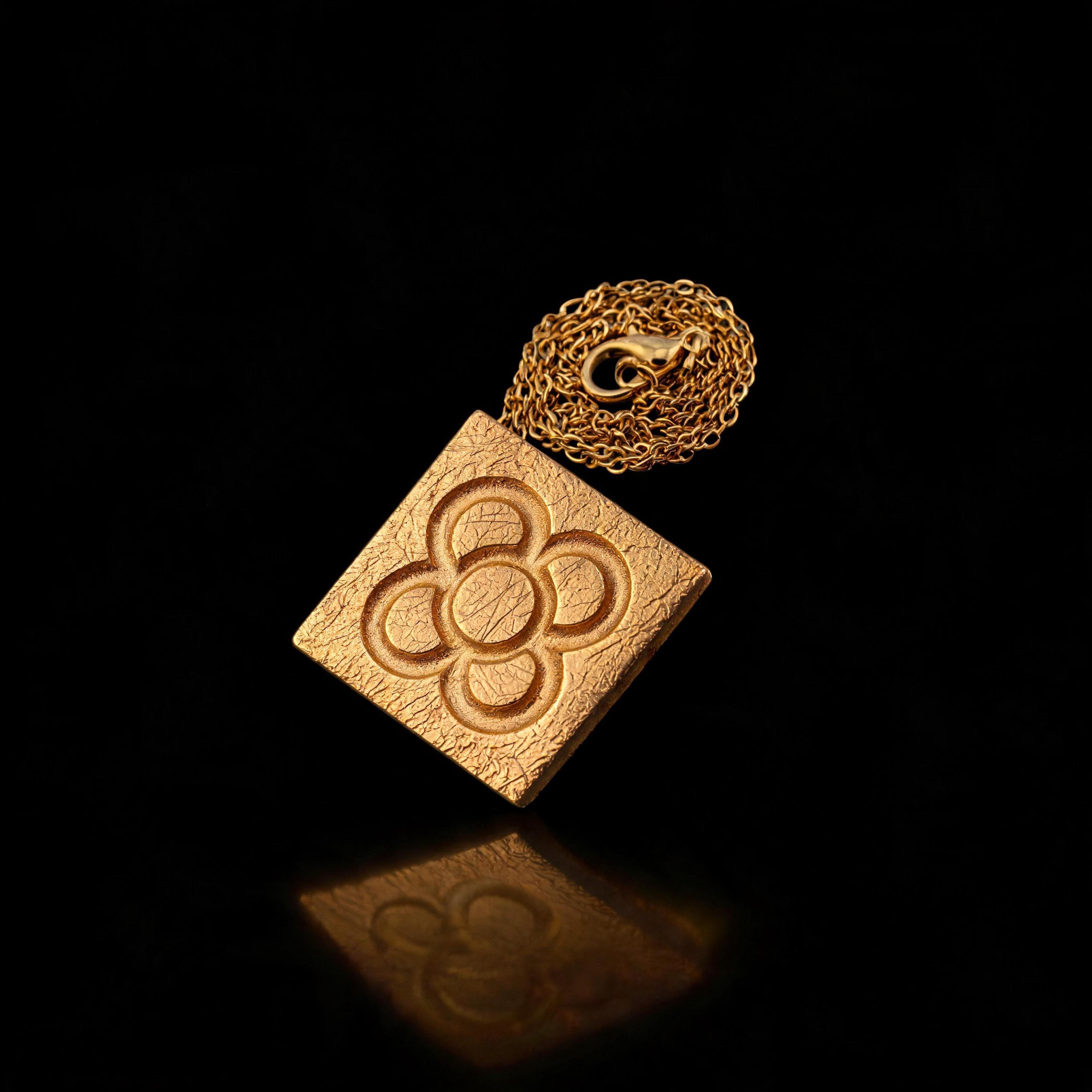 Square Catalan Panot Flower Pendant * Gold or Silver Plated Barcelona Flower * Catalan Tile Sculptural Jewelry