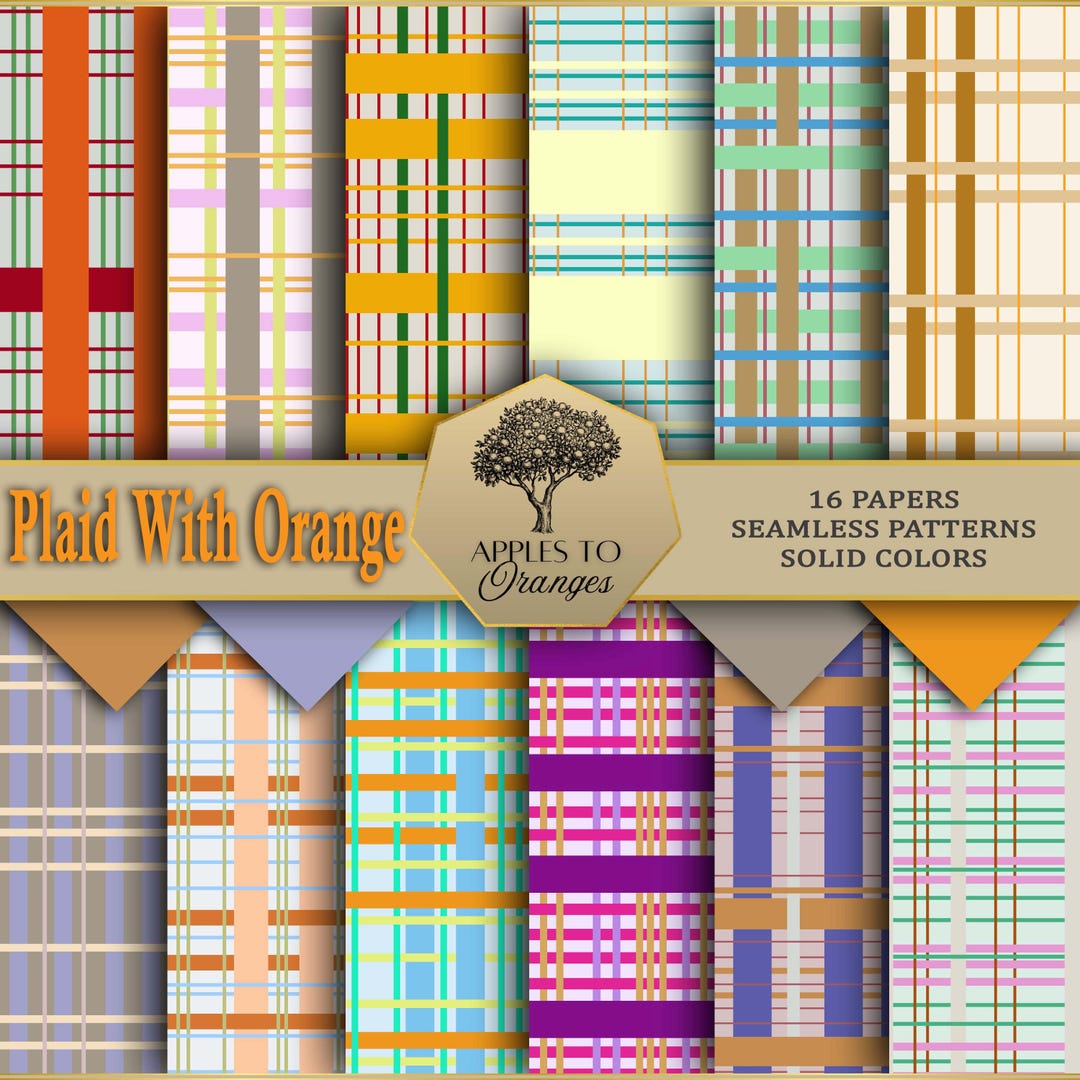 Plaid With Orange - Digital Paper Set - 16 Papers: Repeating Pattern ...