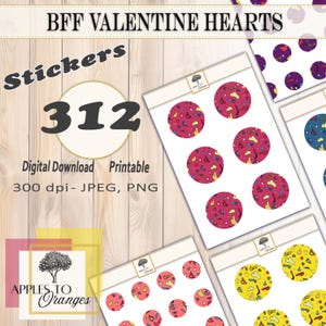 BFF Valentine Hearts Circle Stickers - Digitale afdrukbare stickerset - Stickers: 1" - 2" groot. (Exacte maat kan erg zijn)