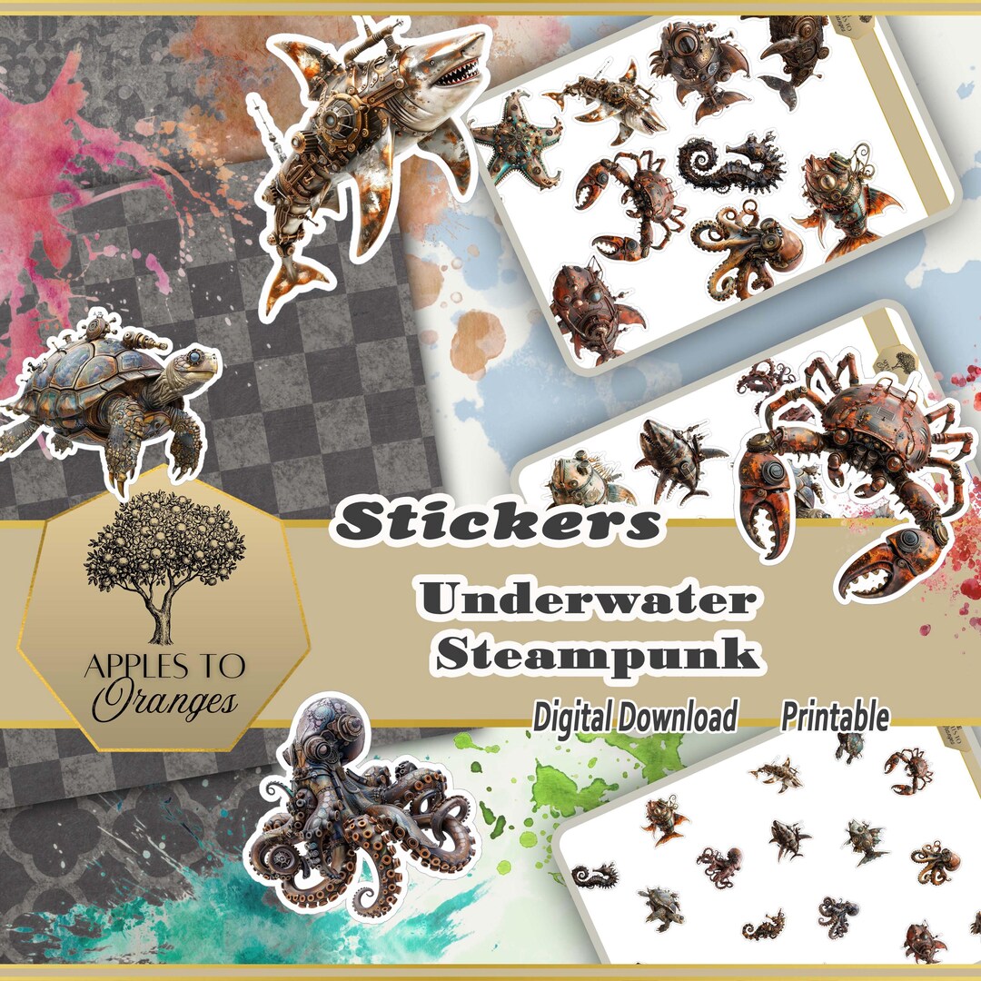 Steampunk - Digital Printable Sticker Set - 36 Stickers: 1