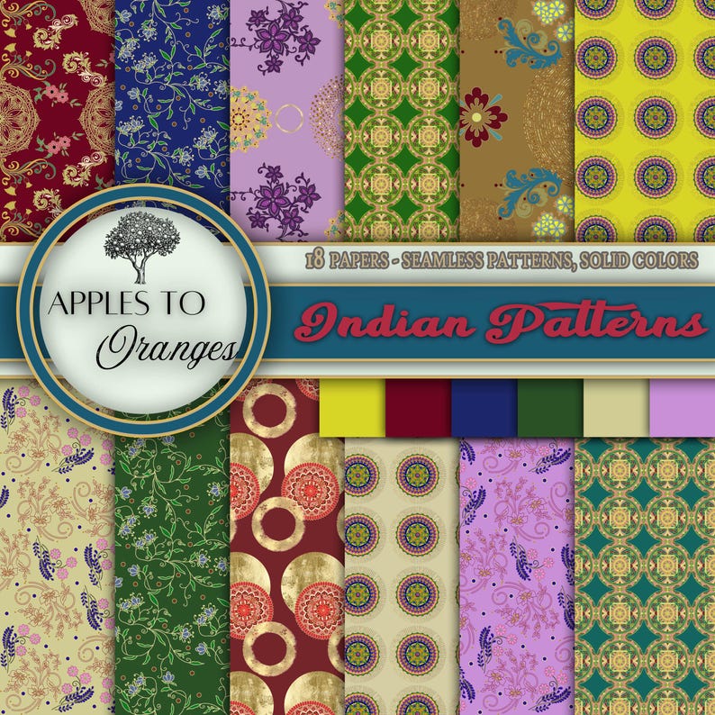 Indian Patterns - Digital Paper Set - 18 Papers: Repeating Pattern and ...