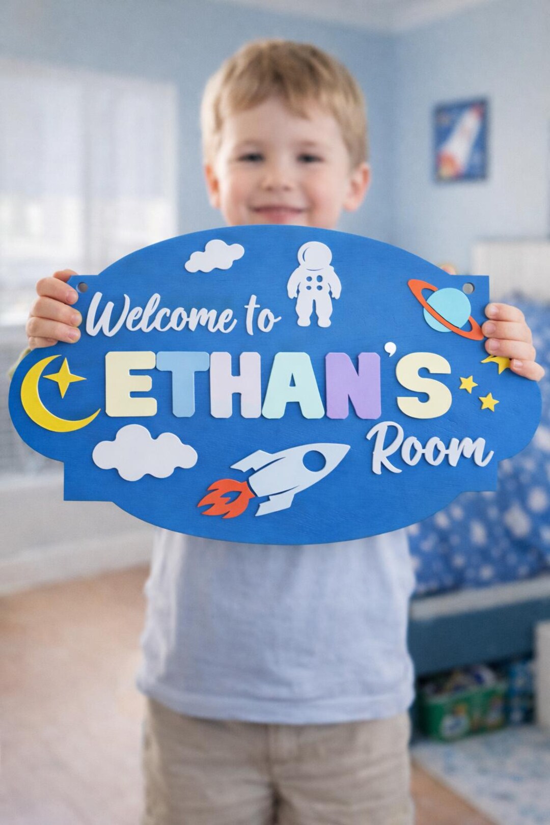 Personalized Kids Room Sign | Rocket Nursery Door Plaque | Custom Boys ...
