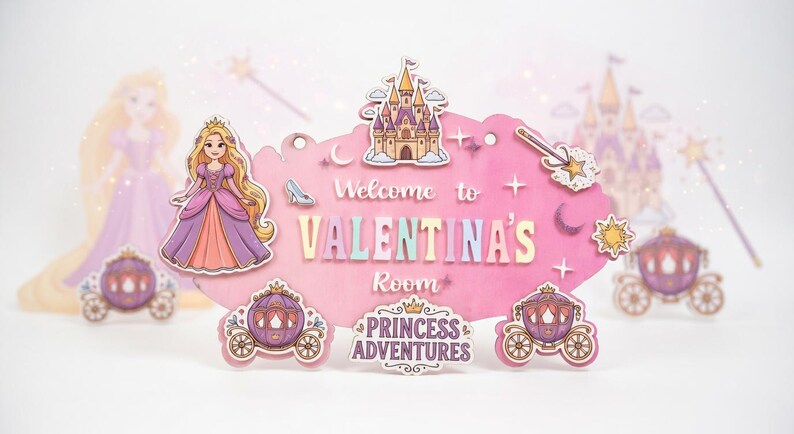 Princess Room Loading Sign Personalized Princess Room Sign | Rapunzel Castle 3D Wood Door Hanger ...