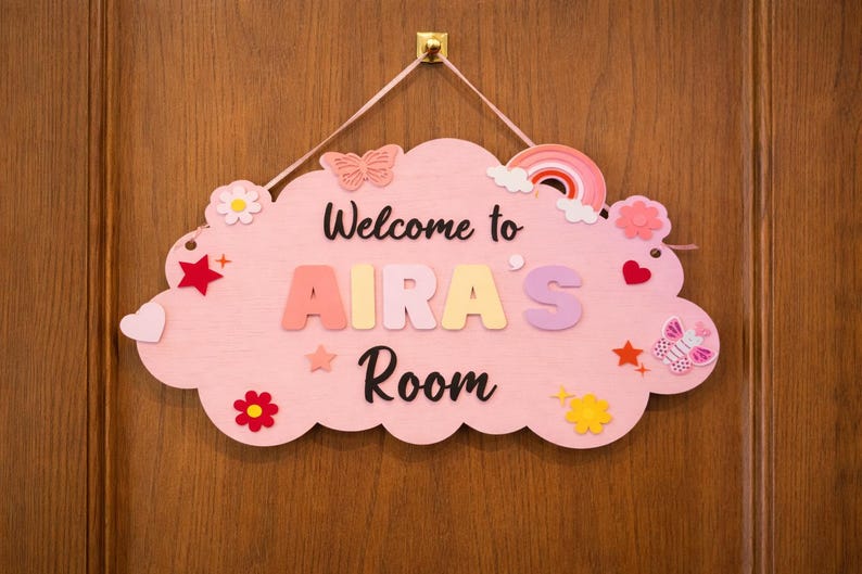 Personalized Girl Room Sign | Walnut Wood Pastel Acrylic Letters - Etsy