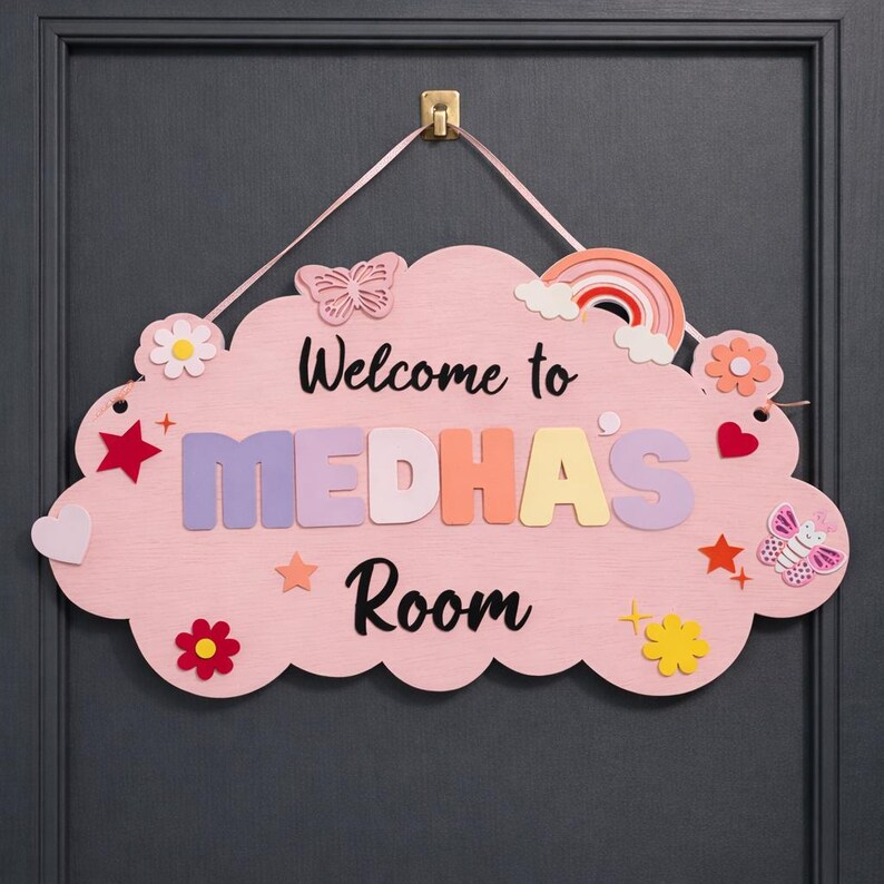 Personalized Girl Room Sign | Walnut Wood Pastel Acrylic Letters - Etsy