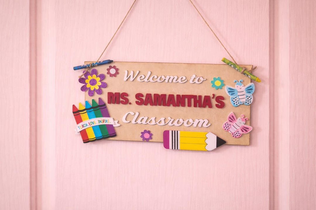 Personalized 3D Wooden Teacher Classroom Door Sign, Custom Welcome ...