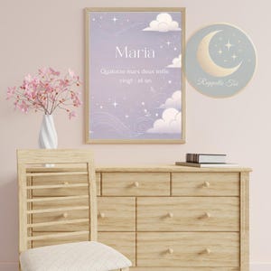Personalisiertes Geburtsposter – Sternenhimmel & Wolken | Einzigartiges Babygeschenk | Poster Vorname und Datum | Kinderzimmerdeko