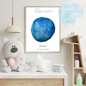 Affiche astrologique personnalisée – Poster signe du zodiaque avec constellation & prénom – Idée cadeau naissance et déco murale