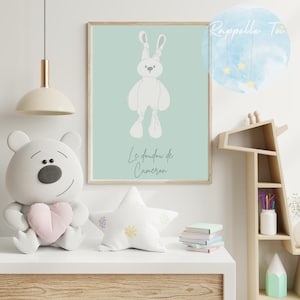 Teddybär mit personalisierter Illustration | Baby-Souvenirposter | Minimalistische Zeichnung eines Kinderstofftiers | Originelles Geschenk zur Geburt