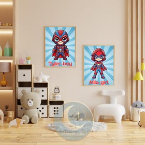Póster de superhéroe/superheroína personalizable | Cartel infantil | Nombre personalizable | A4 o formato digital