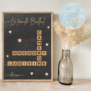 Póster personalizable - Letra de madera - Decoración de pared infantil - Regalo de nacimiento y bautizo