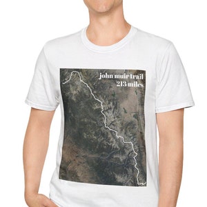 John Muir Trail Map T-shirt souple unisexe, T-shirt JMT de randonnée, sac à dos, confort décontracté, homme femme Gildan