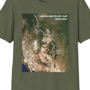 Continental Divide Trail Map T-shirt Satellite Map Hiking Backpacking CDT Unisex Softstyle Casual Comfort T-Shirt Mens Womens Gildan
