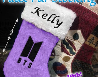 Handmade Custom Embroidered K-Pop Large Faux Fur Stocking