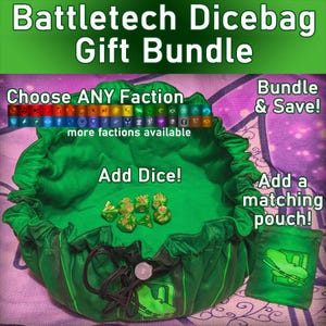 Battletech-themed Dice Bag Bundle! Custom Dice Bag/Rolling Mat bundle for Battletech, Mechwarrior, Robotech with your choice of addons