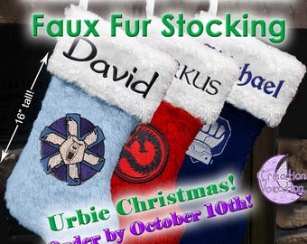 Handmade Custom Embroidered Battletech-themed Large Faux Fur Stocking