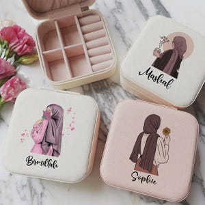 Personalisierte Hijab Mädchen Schmuck Box - Benutzerdefinierte Name Muslimische Mädchen Reise Schmuckschatulle - Islamisches Geschenk für Geburtstag, Eid oder festliche Anlässe