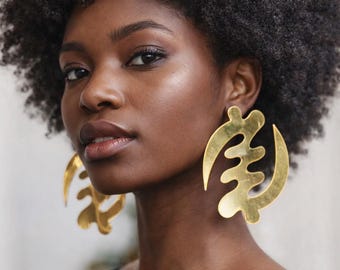 Gye Nyame Jumbo Earrings – Large Adinkra Symbol Statement, Afrocentric Jewelry, Ghana Inspired