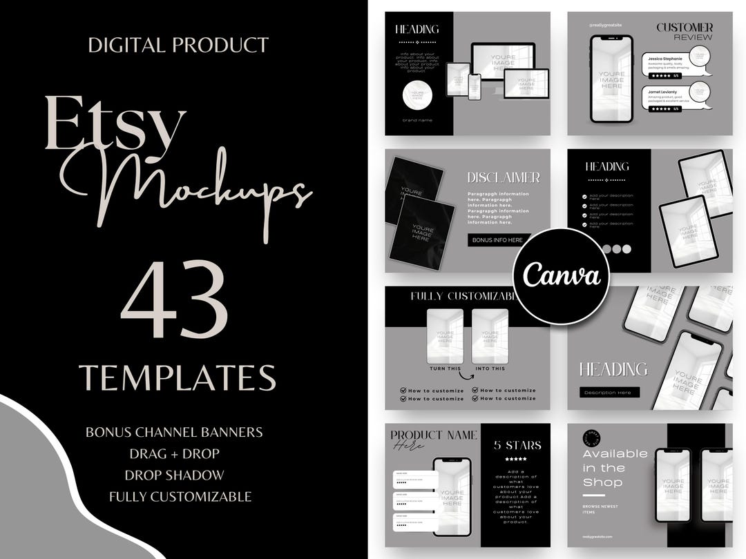 Etsy Listing Mockup | Templates Bundle for Digital Products | Editable ...