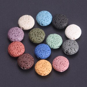 Cuentas planas de piedra de lava en forma de disco, 10 unidades, 13 mm. Cuentas difusoras de roca volcánica porosa. Cuentas sueltas para la fabricación de joyas DIY.