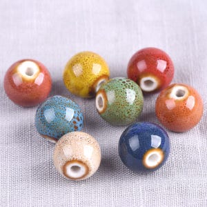 10pcs Round 14mm Fancy Glazed Handmade Ceramic Porcelain Loose Spacer Beads Lot For Jewelry Making DIY Bracelet Findings