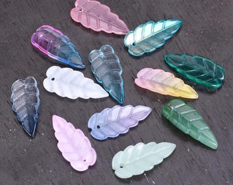 10 pièces forme de feuille 23x11 mm fait main au chalumeau en verre percé pendentifs en vrac pour la fabrication de bijoux artisanat bricolage résultats