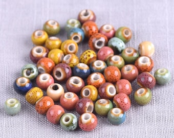 50pcs Round 6mm Fancy Glazed Handmade Ceramic Porcelain Loose Spacer Beads Lot For Jewelry Making DIY Bracelet Findings