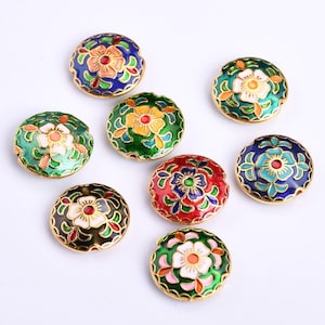 2pcs Enamel Flower Pattern 18mm Flat Round Shape Metal Loose Craft Beads For Jewelry Making DIY Findings