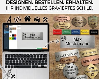 Klingelschild, Namensschild, Briefkastenschild, Haus Türschild, Wunschtext, personalisiert, selbstklebend Gravur (einfach Selbst gestalten)