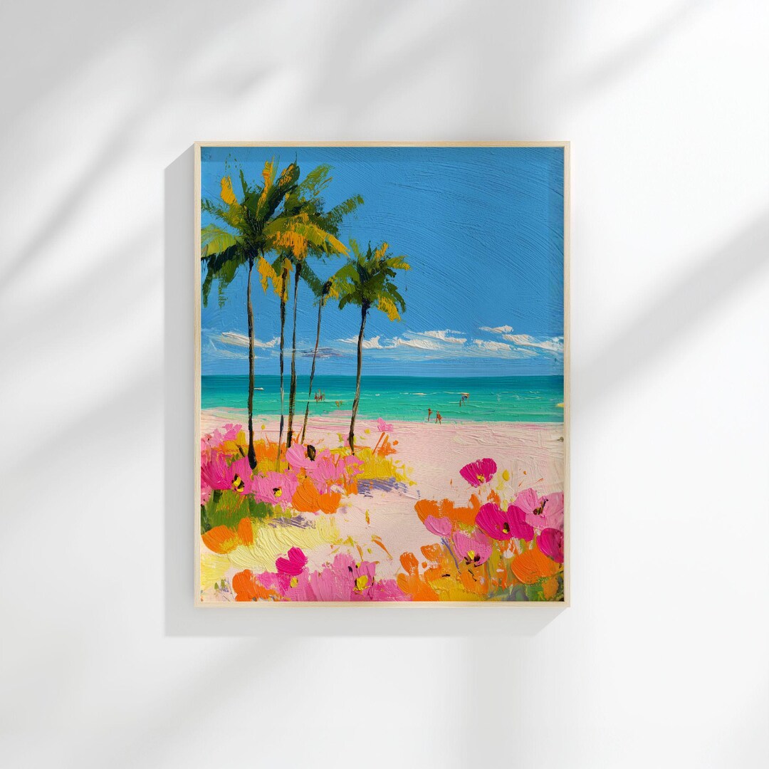 Tropical Palm Beach Wall Art Printable | Coastal Palm Tree Painting ...