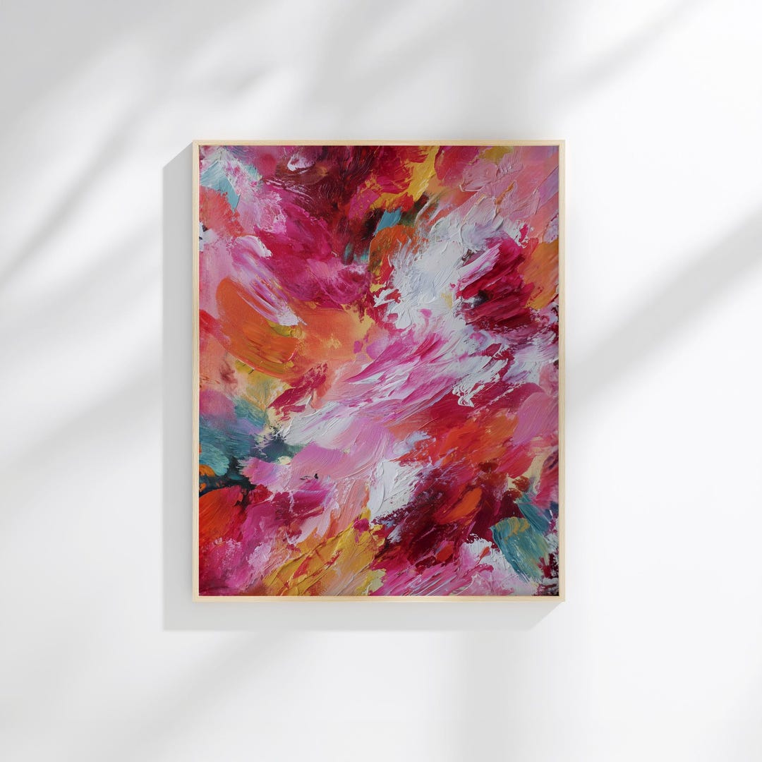 Abstract Expressionist Wall Art Printable | Bold Red Pink Painting ...