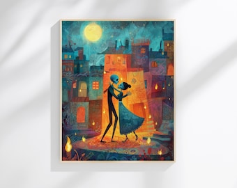 Calavera Lovers Art Print | Sugar Skull Couple Wall Decor | Día de los Muertos Mexican Folk Art | Romantic Printable | Digital Download