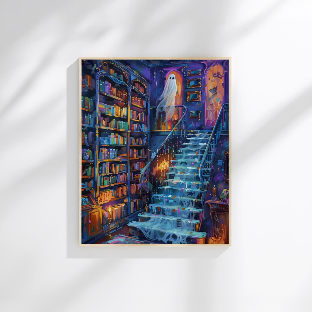 Haunted Library Ghost Art Print | Dark Academia Halloween Wall Decor ...