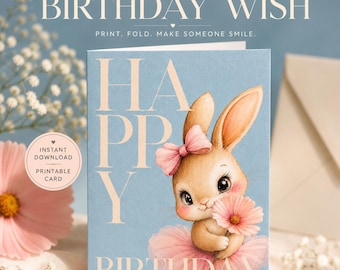 Printable Bunny Birthday Card | Instant Download | 5x7 Greeting Card | Cute Ballerina Bunny Card | Digital Birthday Card | DIY Printable