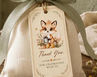 Fox Favor Tags Printable PDF | Woodland Birthday Thank You Tags | Vintage Cottagecore Party Decor | Instant Download