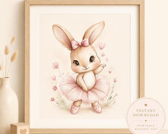 Ballerina Bunny Nursery Print, Bunny Wall Art, Pink Bunny Printable, Baby Girl Room Decor, Ballet Bunny Digital Download