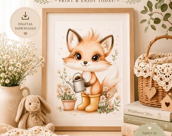 Neutral Nursery Wall Art | Woodland Fox Printable | Baby Room Decor | Instant Download | Vintage Nursery