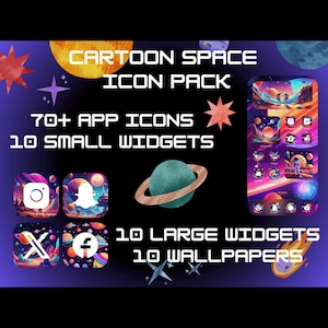 Paquete de iconos/aplicaciones y fondos de pantalla de dibujos animados espaciales/Tema personalizado de aplicación de astronauta y galaxia para iOS/iPhone/iPad
