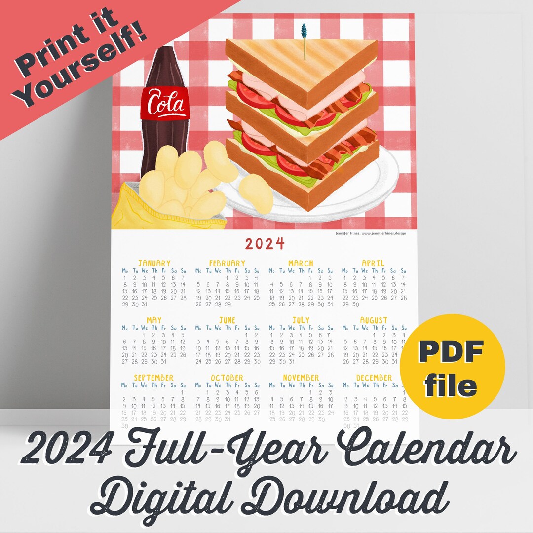 Club Sandwich 2024 Yearataglance Calendar Printable Etsy