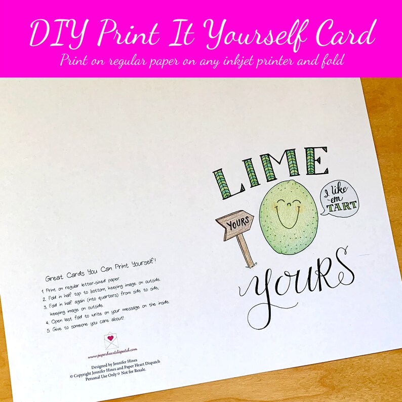 Print Yourself Greeting Card Fruit Pun Lime Yours Funny Etsy