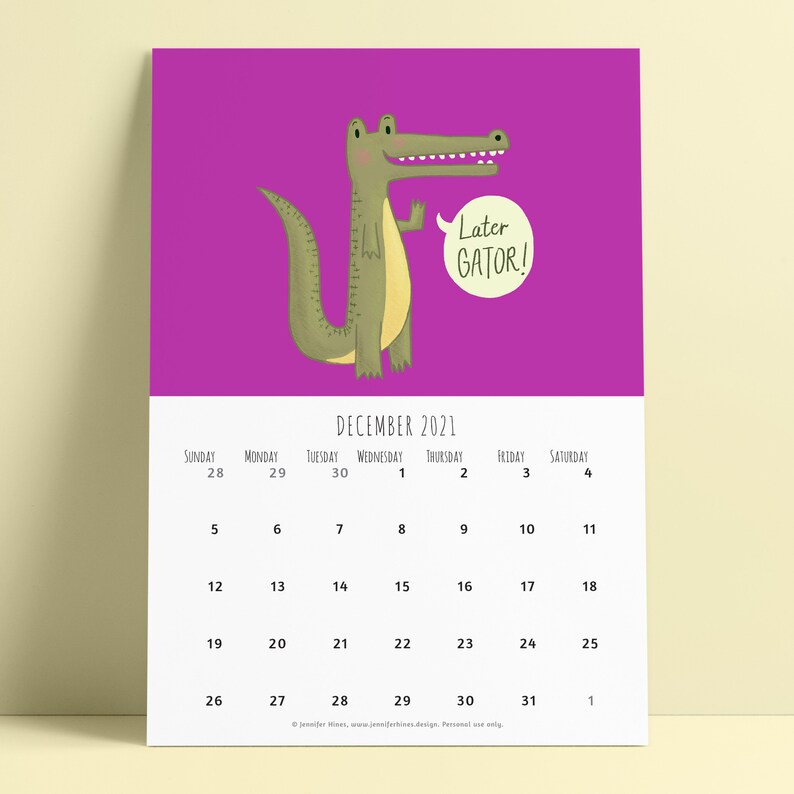 animal-pun-calendar-printable-calendar-2021-calendar-etsy