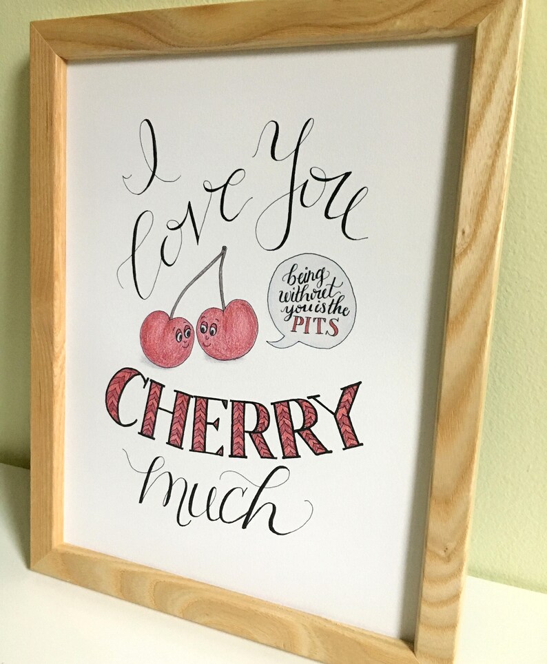 Digital Download art Fruit Pun Love you Cherry Much wall Etsy