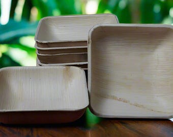 Cuencos cuadrados profundos de primera calidad hechos de hojas de palma de areca, desechables, resistentes, ecológicos, biodegradables, para pícnic, bodas y fiestas, aptos para microondas