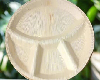 Platos desechables de hoja de palma de areca de 4 compartimentos de primera calidad, resistentes, ecológicos, biodegradables, para pícnic, bodas y fiestas, aptos para microondas