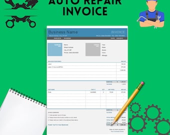 Auto Repair Invoice Template | Editable & Printable Mechanic Work Order | Professional Automotive Service Invoice in Excel
