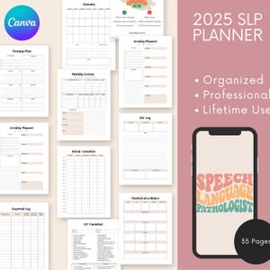 2025 SLP Planner | Speech Therapy Organizer & IEP Toolkit | Editable Canva Templates for Speech Language Pathologists and School SLPs