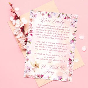 Carta del Hada de los Dientes con flores