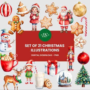 Set of 21 Christmas Illustrations | Holiday Clipart | PNG Digital Download